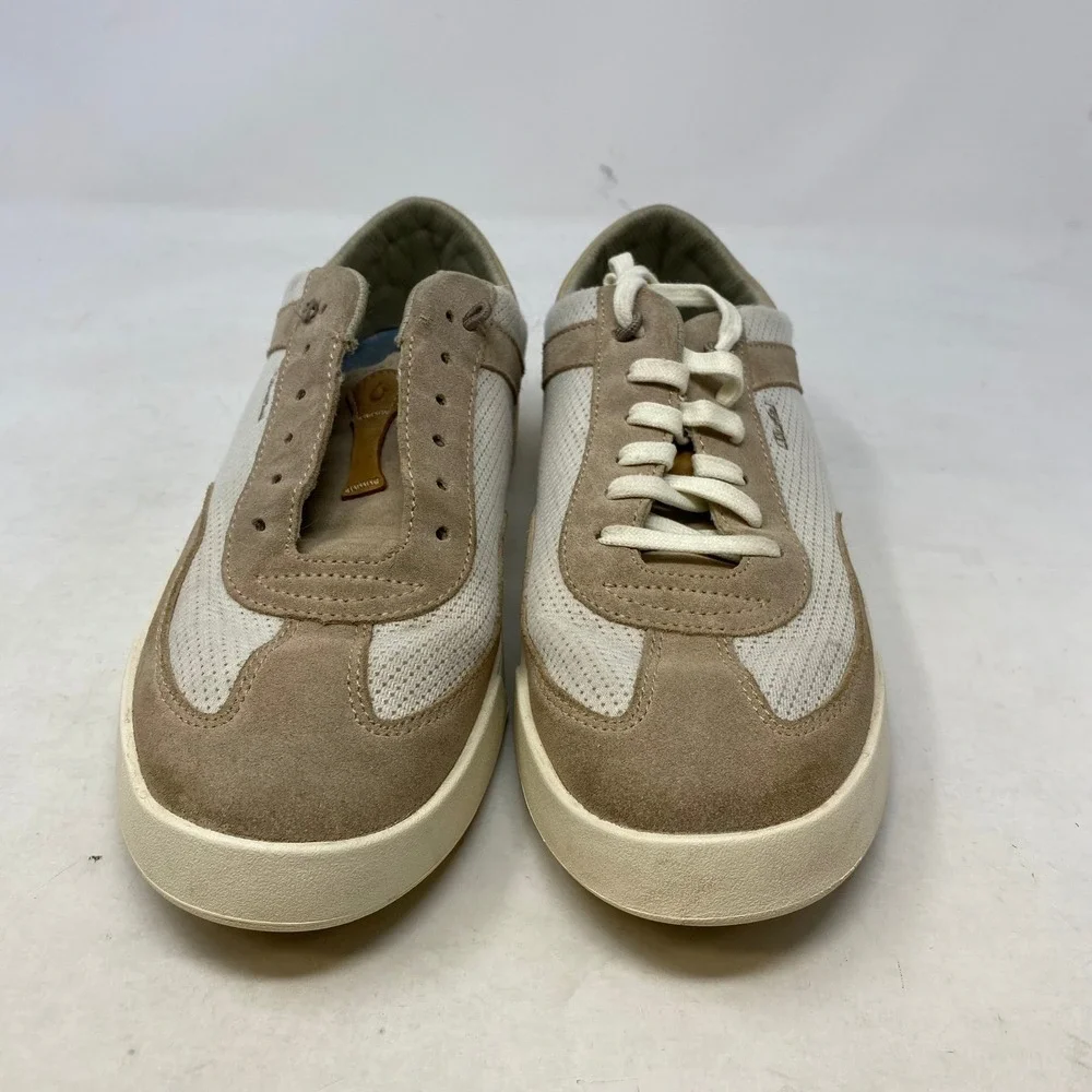OluKai Kilea Women 10 Tan Beige Leather Textile Lace‎ Up Sneakers 20494-3420